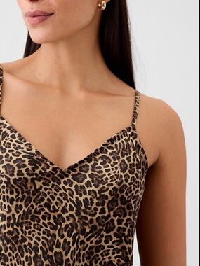 GAP Satin Midi Dress in Leopard Print